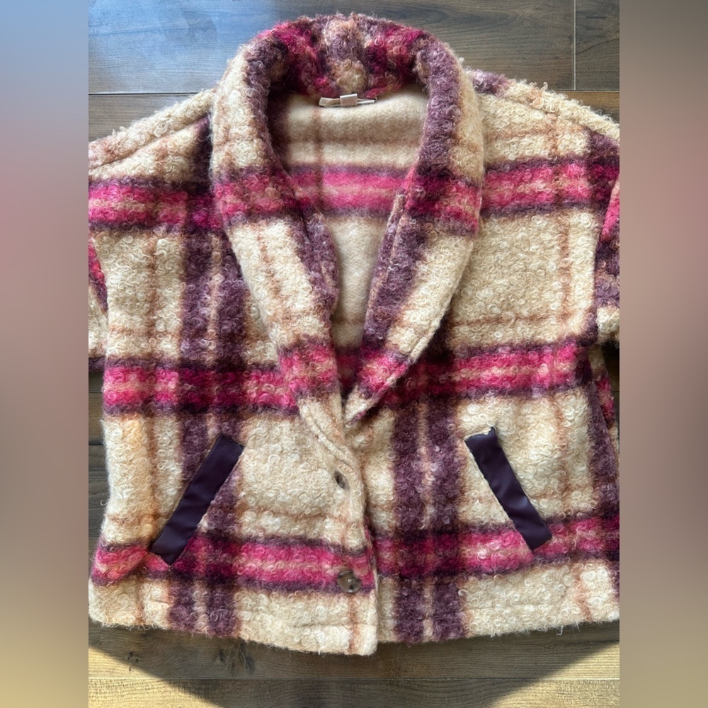 Knox Rose Plaid Teddy Jacket XS Cozy Bouclé Shacket Cottagecore Fall - Picture 2 of 6